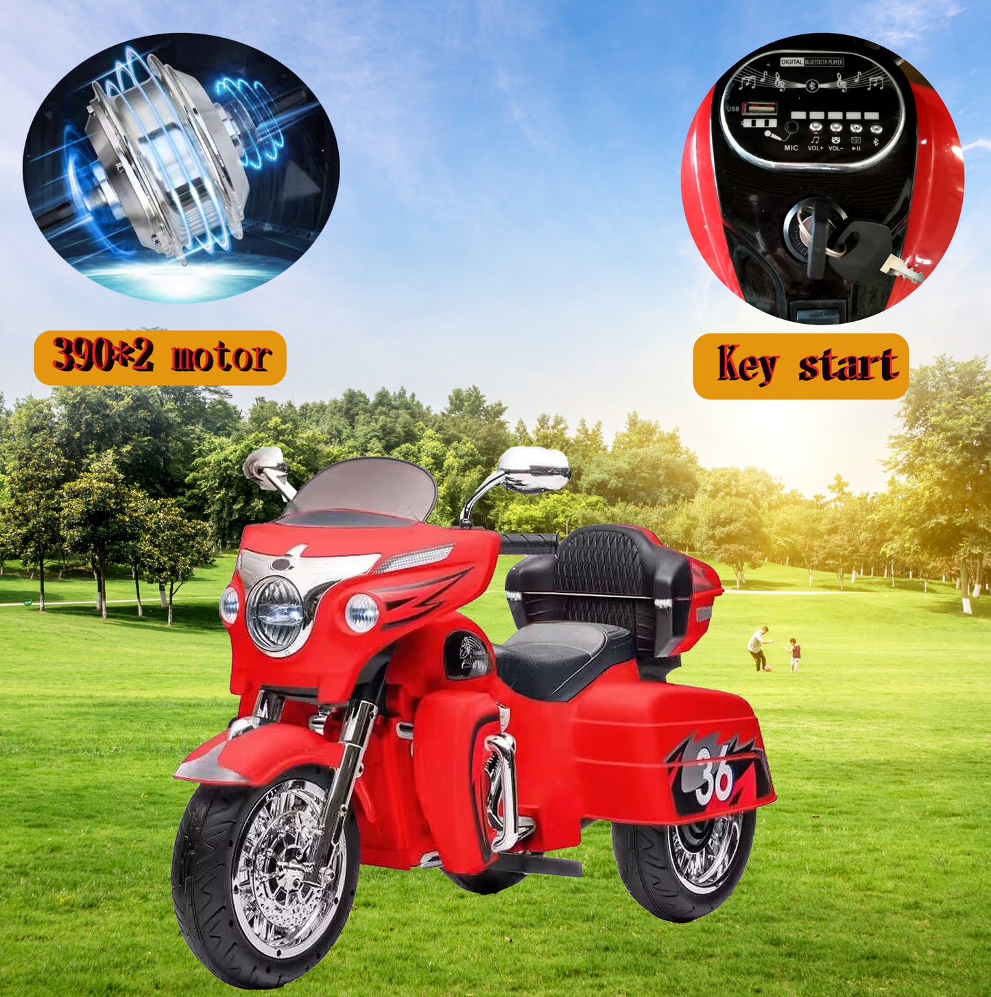 TAMCO T1800 white/red/black big kids electric motorbike,kids toys car,large capacity trunk,free shipping