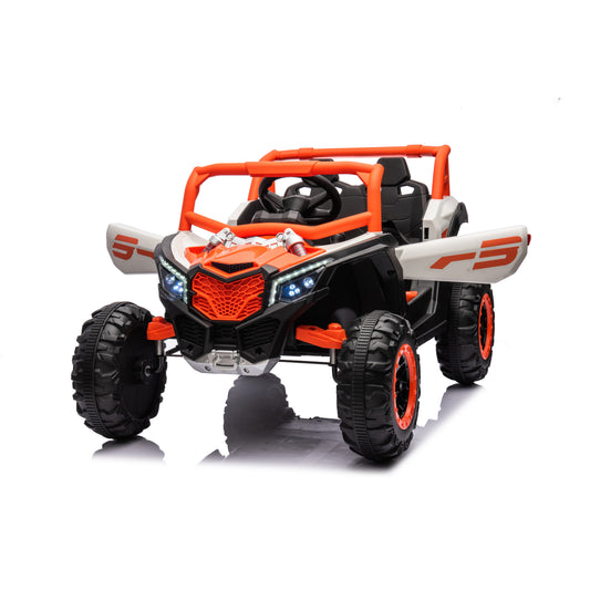 TAMCO Electric Big Kids Ride on Cars, White+Orange Kids Toys Car with 2 Leather Seat, NEL-901 , free shopping