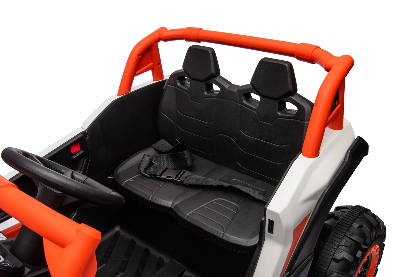 TAMCO Electric Big Kids Ride on Cars, White+Orange Kids Toys Car with 2 Leather Seat, NEL-901 , free shopping