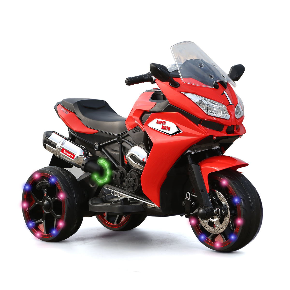 TAMCO-1200 blue ,kids electric motorcycle 3 wheels 2 motor 12V battery Children ride on motorcycle with lightting wheels ,free shipping