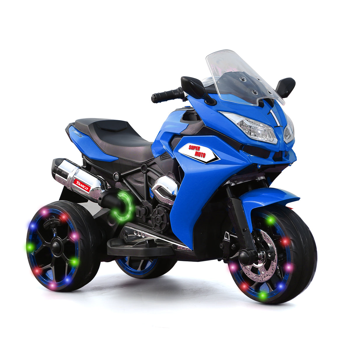 TAMCO-1200 blue ,kids electric motorcycle 3 wheels 2 motor 12V battery Children ride on motorcycle with lightting wheels ,free shipping