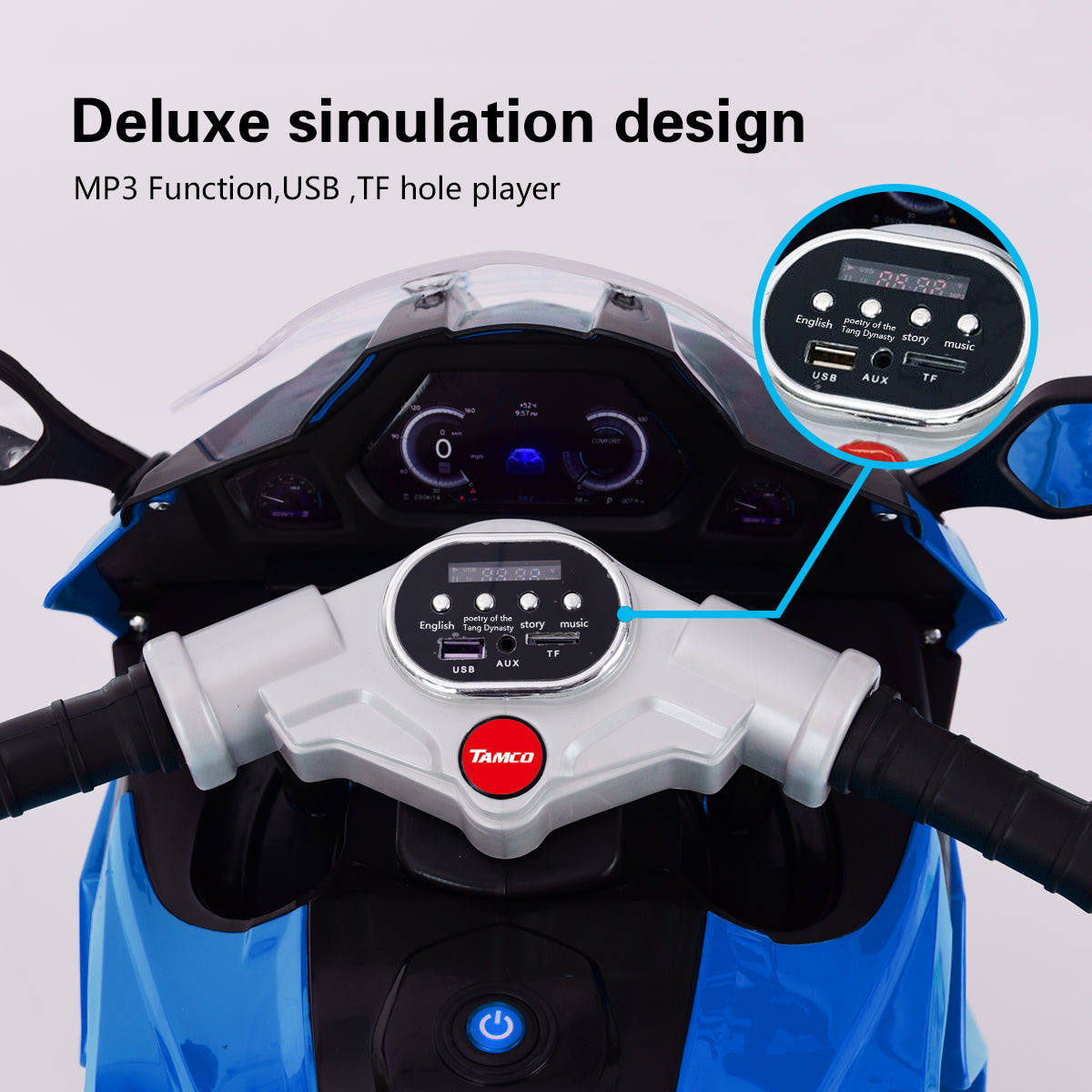 TAMCO-1200 blue ,kids electric motorcycle 3 wheels 2 motor 12V battery Children ride on motorcycle with lightting wheels ,free shipping