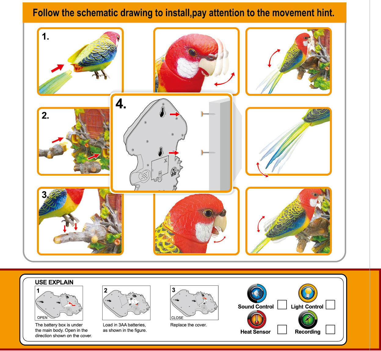 Tamco HL515A Heat Sensor Chirping toy Bird with Sweet Sound and Body Move As It Chirps Adorable Chirping & Dancing Bird with Motion Sensor /Wall Decoration / Pet Bird / Novelty Gift for kids