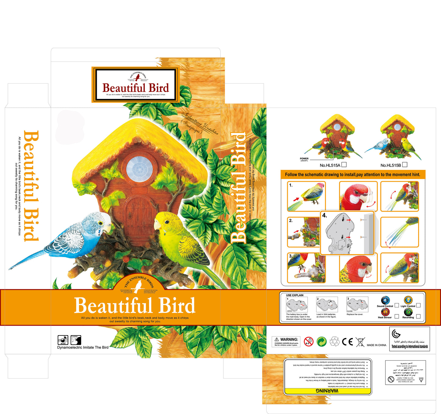 Tamco HL515A Heat Sensor Chirping toy Bird with Sweet Sound and Body Move As It Chirps Adorable Chirping & Dancing Bird with Motion Sensor /Wall Decoration / Pet Bird / Novelty Gift for kids