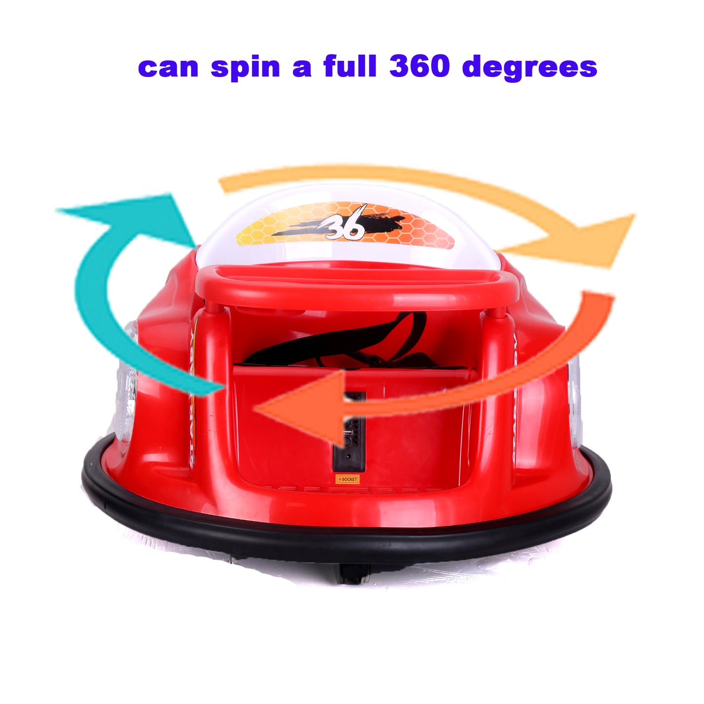 TAMCO 12V Kids Toy Electric Ride On Bumper Car, 360 Spin Ride On Vehicles for Girls Boys Toddler with Remote Control Dinner plate Colorful lights