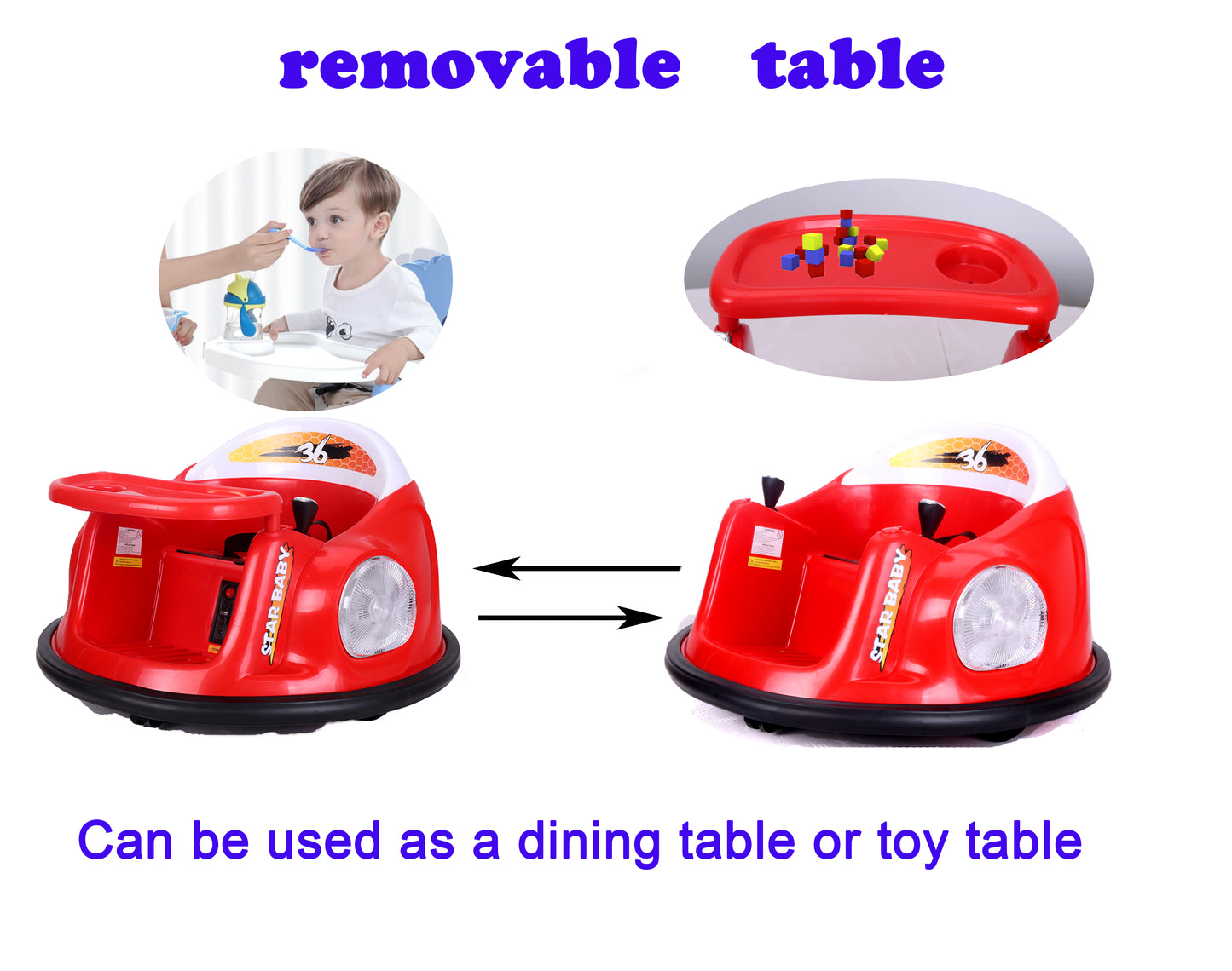 TAMCO 12V Kids Toy Electric Ride On Bumper Car, 360 Spin Ride On Vehicles for Girls Boys Toddler with Remote Control Dinner plate Colorful lights