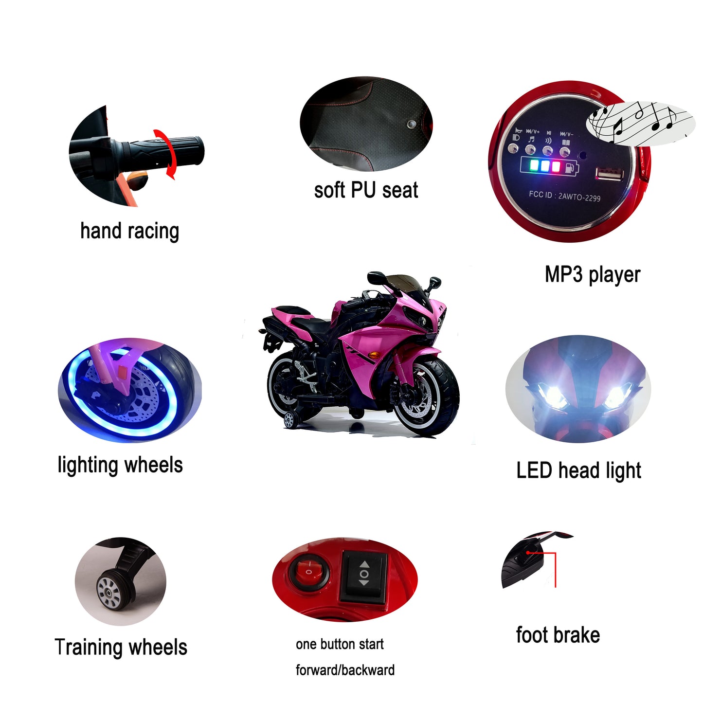 TAMCO-T3 pink kids 12V Children ride on motorcycle 3-6 years Kids ride on motorcycle with lightting wheels ,hand drive , PU seat