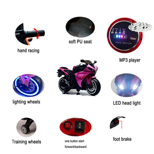 TAMCO-T3  pink  kids 12V Children ride on motorcycle 3-6 years Kids ride on motorcycle with lightting wheels ,hand  drive , PU seat